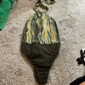 NWT marble printed plisse halterneck bodysuit